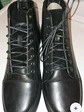robertdavid Black Faux Leather Lace Up Eyelet Ankle Boots Round Toe Men US 10